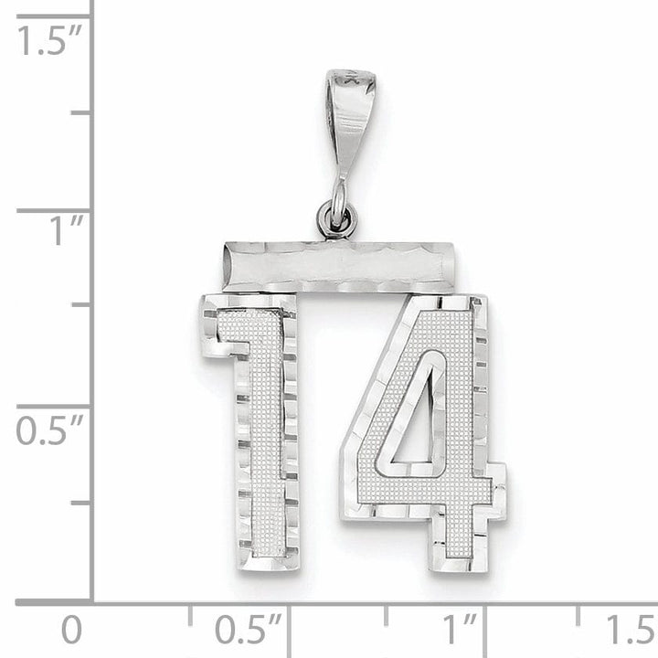 14k White Gold Diamond Cut Finish Large Size Number 14 Charm Pendant