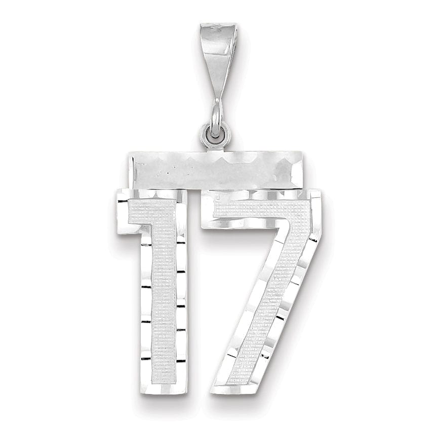 14k White Gold Diamond Cut Finish Large Size Number 17 Charm Pendant