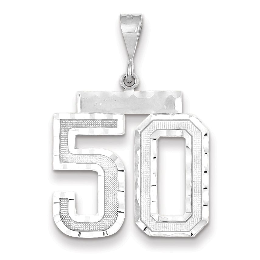 14k White Gold Diamond Cut Finish Large Size Number 50 Charm Pendant