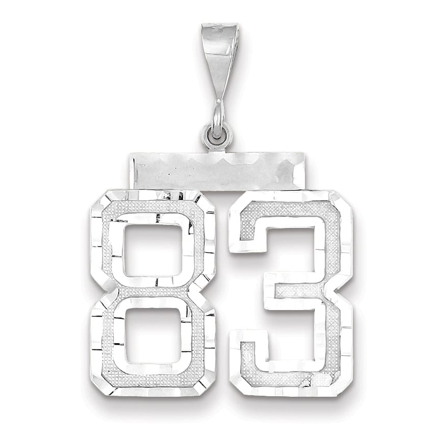 14k White Gold Diamond Cut Finish Large Size Number 83 Charm Pendant