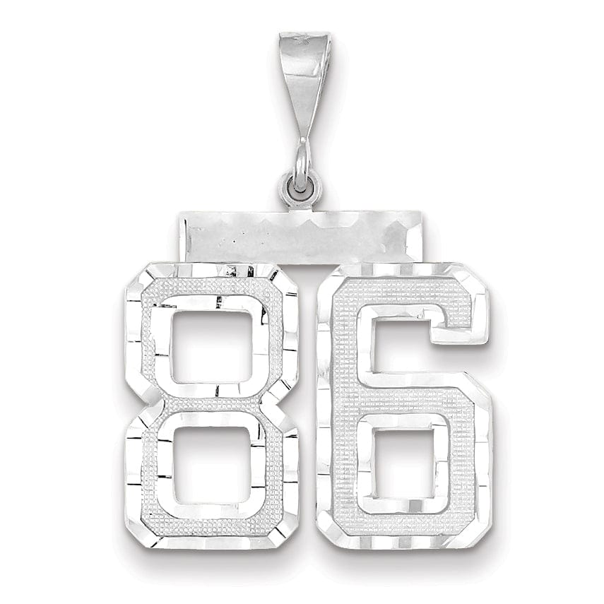14k White Gold Diamond Cut Finish Large Size Number 86 Charm Pendant