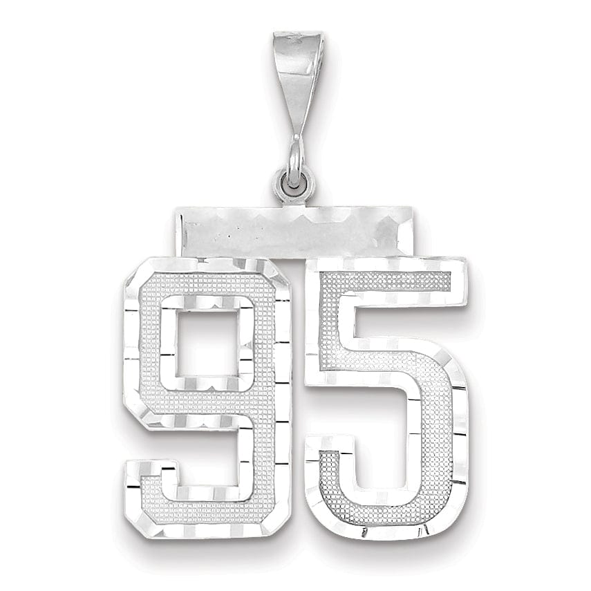 14k White Gold Diamond Cut Finish Large Size Number 95 Charm Pendant