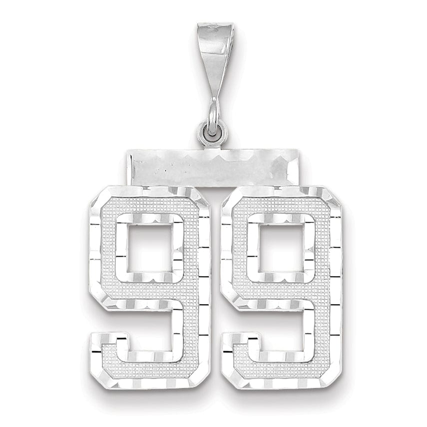 14k White Gold Diamond Cut Finish Large Size Number 99 Charm Pendant