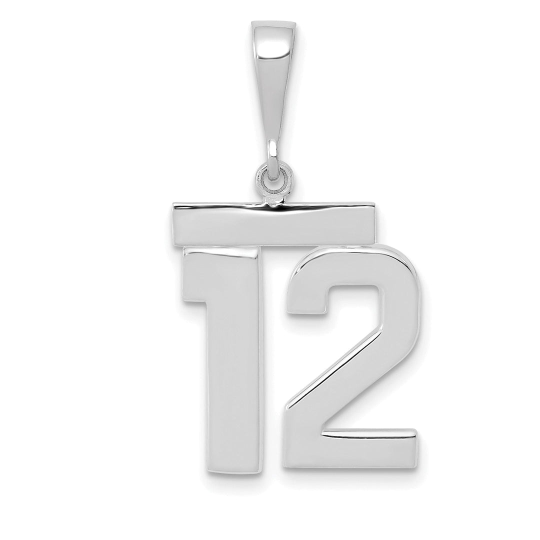 14k White Gold Polished Finish Medium Size Number 12 Charm Pendant