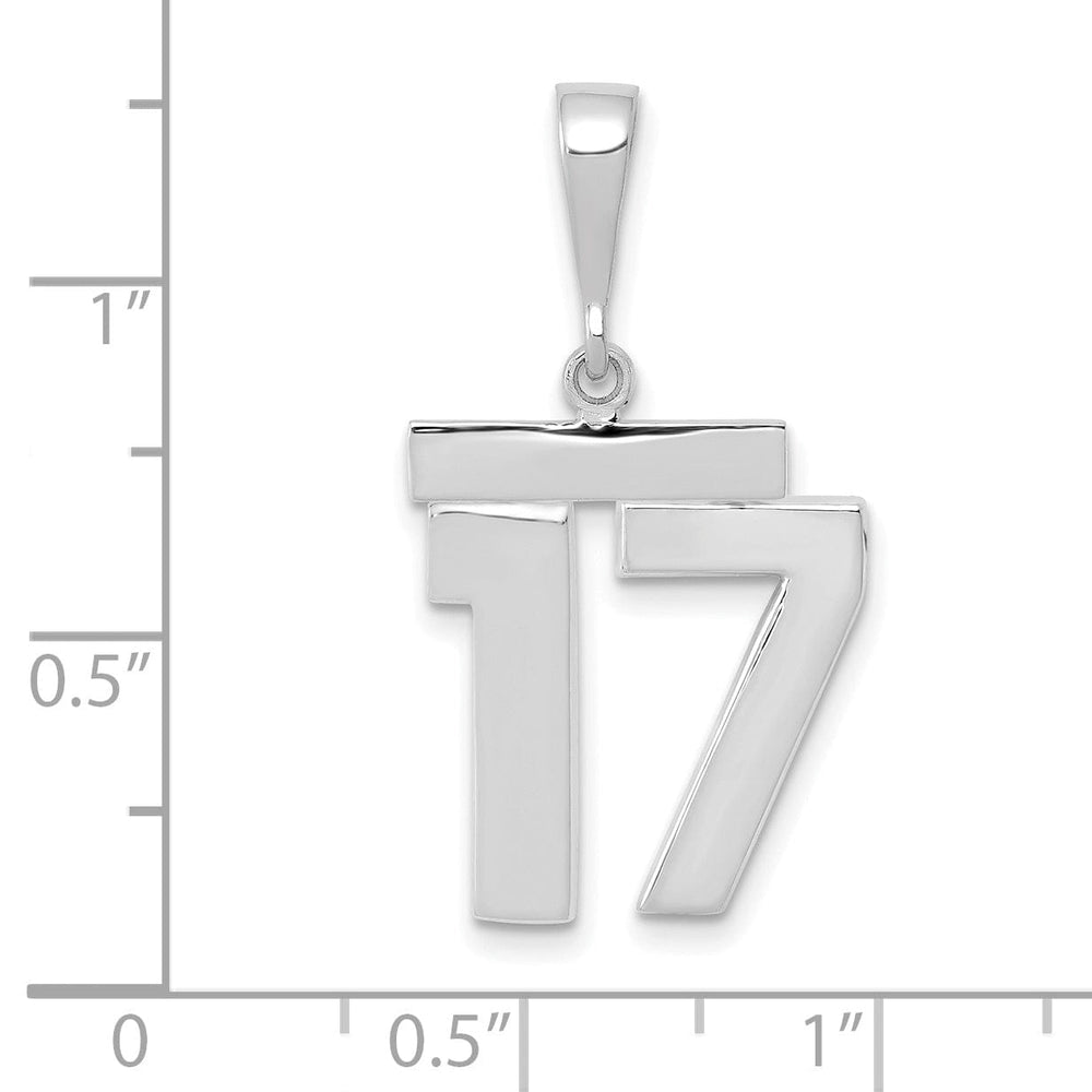 14k White Gold Polished Finish Medium Size Number 17 Charm Pendant