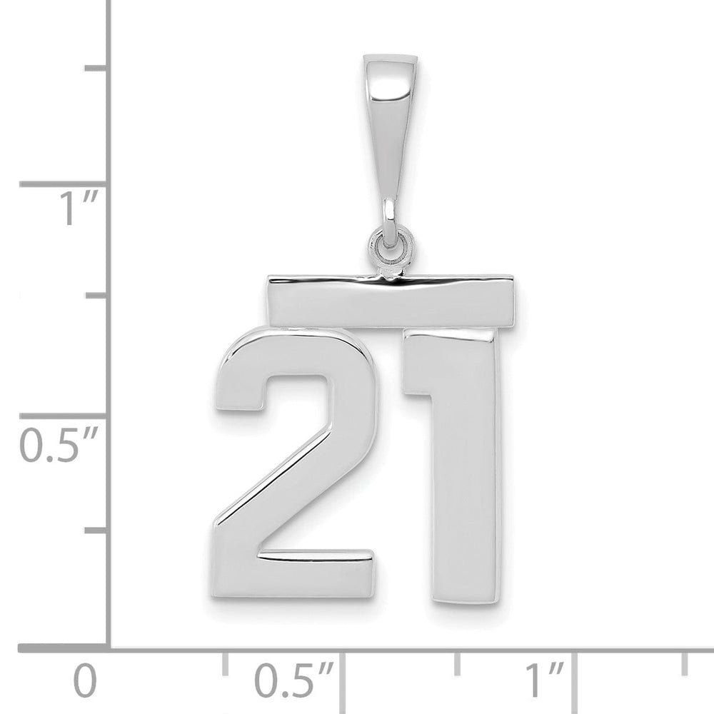 14k White Gold Polished Finish Medium Size Number 21 Charm Pendant