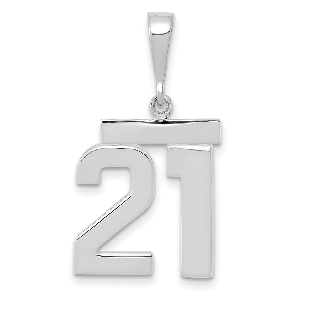 14k White Gold Polished Finish Medium Size Number 21 Charm Pendant