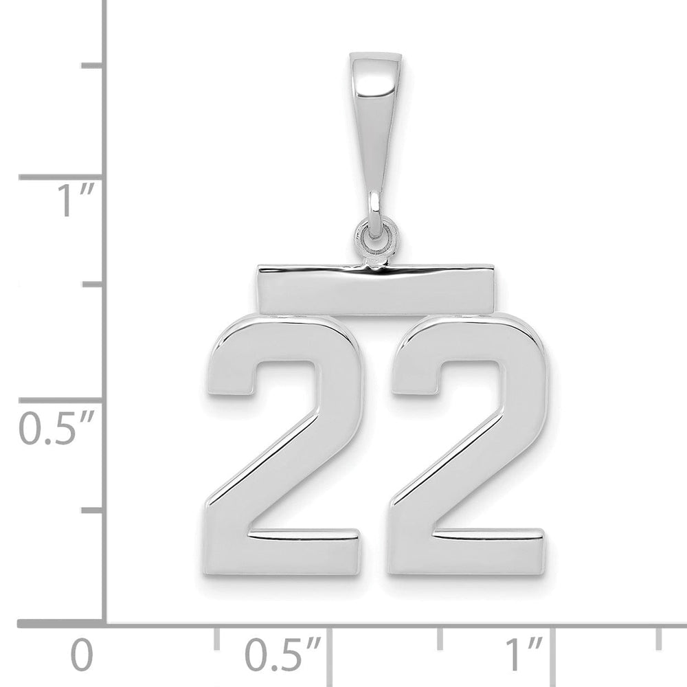 14k White Gold Polished Finish Medium Size Number 22 Charm Pendant