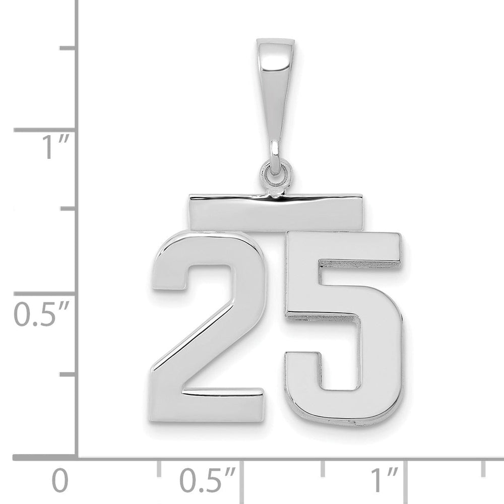 14k White Gold Polished Finish Medium Size Number 25 Charm Pendant
