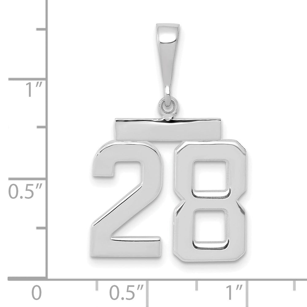 14k White Gold Polished Finish Medium Size Number 28 Charm Pendant