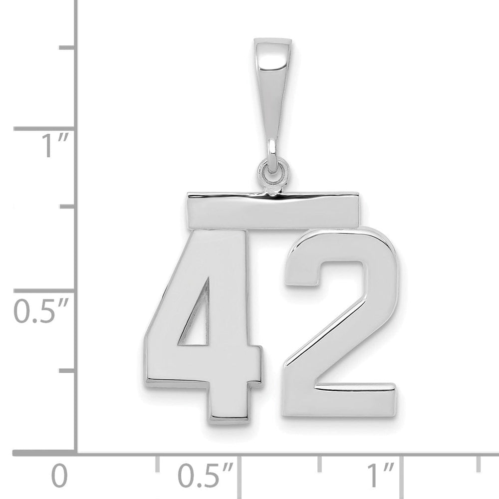 14k White Gold Polished Finish Medium Size Number 42 Charm Pendant