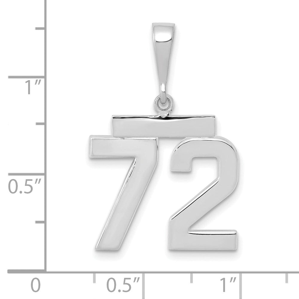 14k White Gold Polished Finish Medium Size Number 72 Charm Pendant