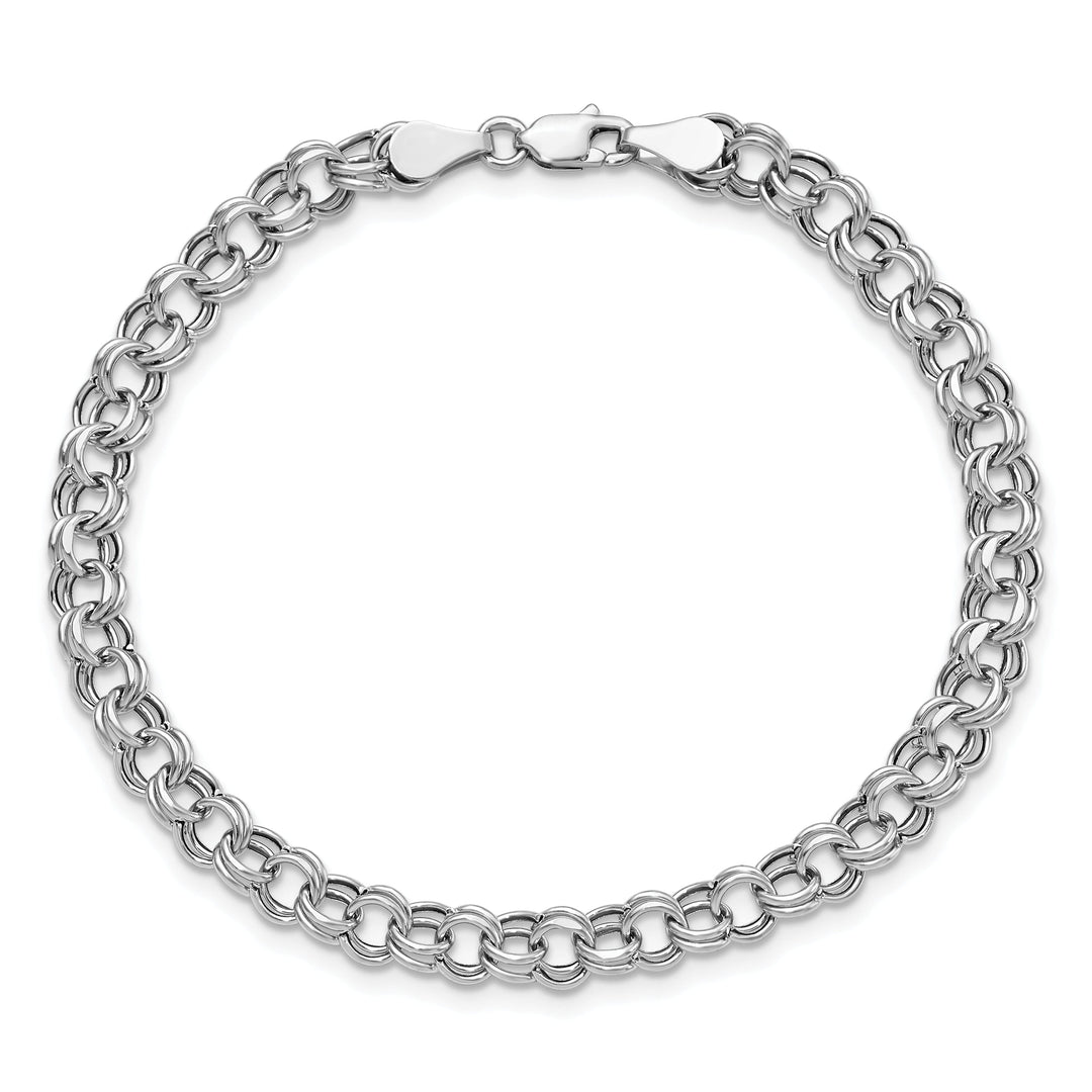 14K White Gold Charm Bracelet - Diamond Cut, 5-MM Wide Link, 7.25-inch