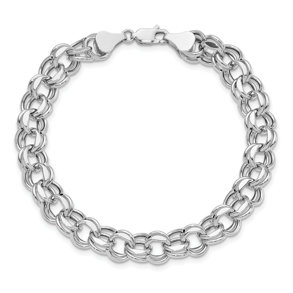 14K White Gold Charm Bracelet - Diamond Cut, 8-MM Wide Link, 7.25-inch