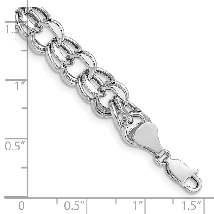 14K White Gold Charm Bracelet - Diamond Cut, 8-MM Wide Link, 8.25-inch