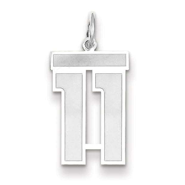 14k White Gold Satin Brush Finish Medium Size Number 11 Charm Pendant