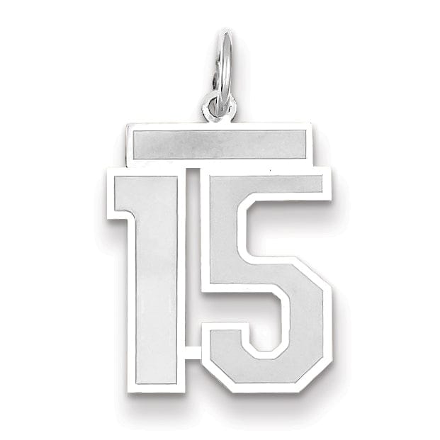 14k White Gold Satin Brush Finish Medium Size Number 15 Charm Pendant