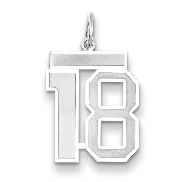 14k White Gold Satin Brush Finish Medium Size Number 18 Charm Pendant