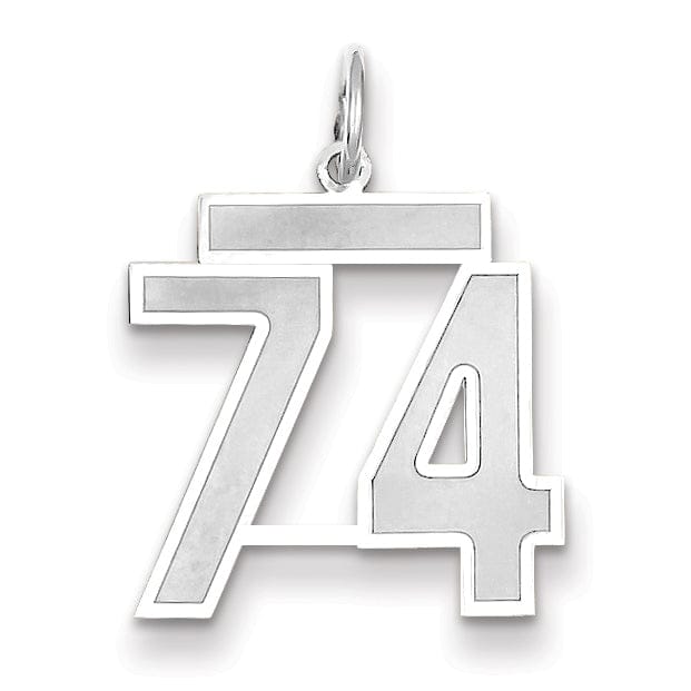 14k White Gold Satin Brush Finish Medium Size Number 74 Charm Pendant