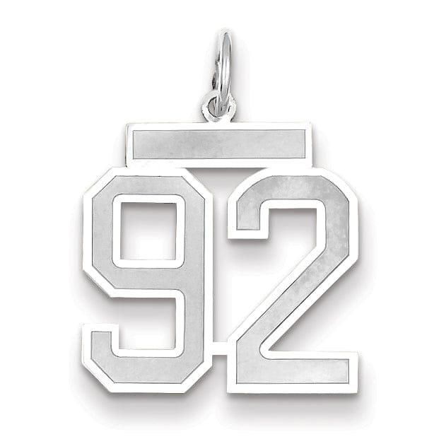 14k White Gold Satin Brush Finish Medium Size Number 92 Charm Pendant