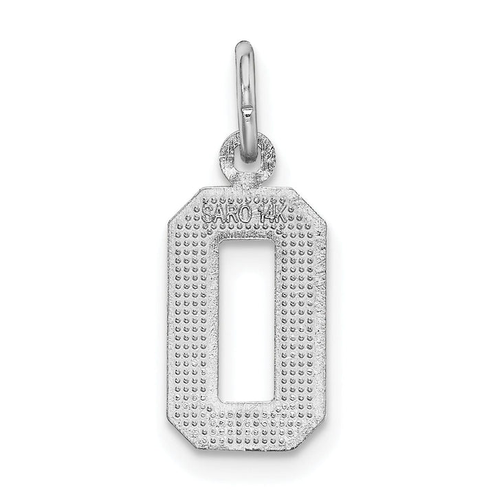 14k White Gold Small Size Diamond Cut Texture Finish Number 0 Charm Pendant