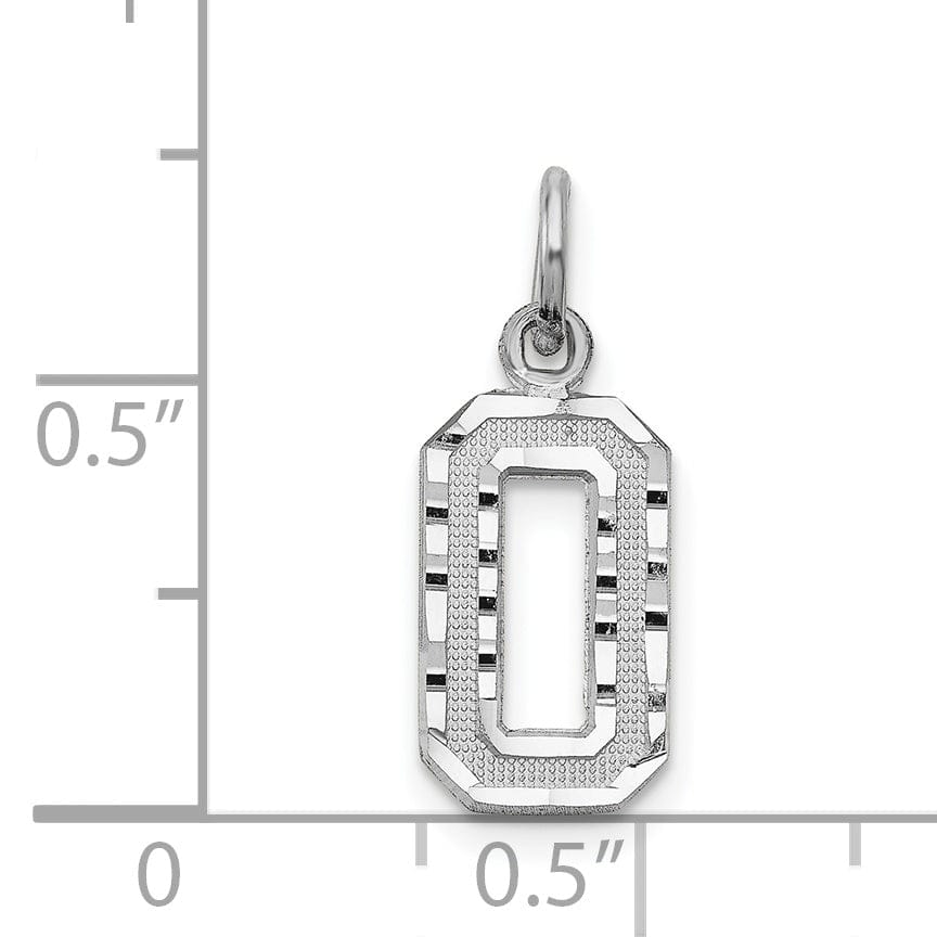 14k White Gold Small Size Diamond Cut Texture Finish Number 0 Charm Pendant