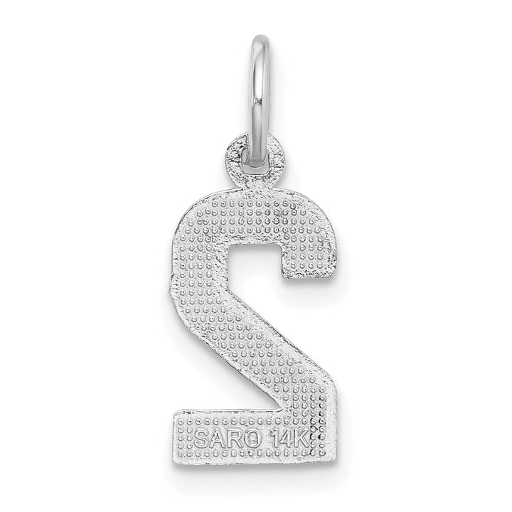 14k White Gold Small Size Diamond Cut Texture Finish Number 2 Charm Pendant