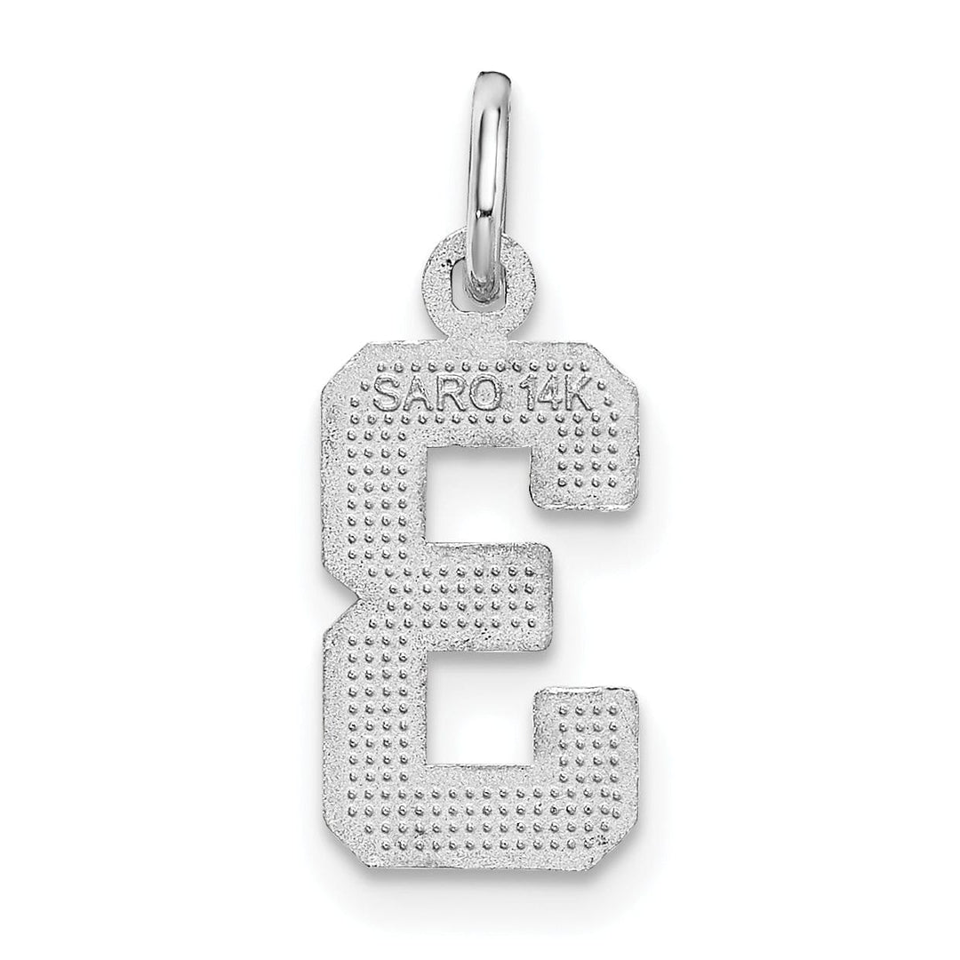 14k White Gold Small Size Diamond Cut Texture Finish Number 3 Charm Pendant