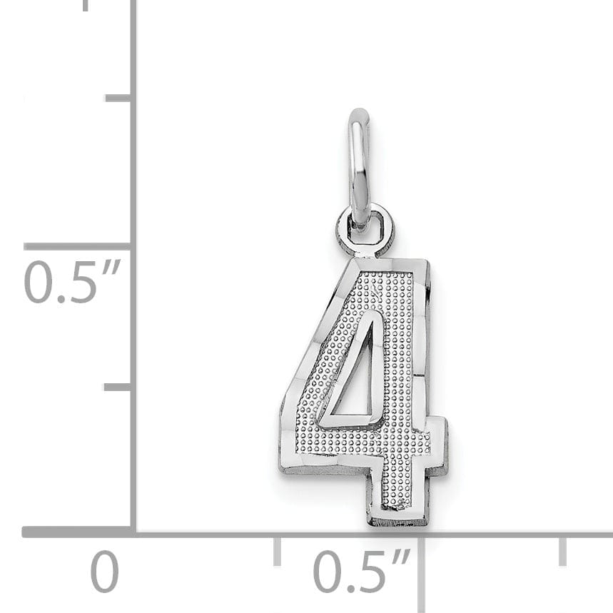 14k White Gold Small Size Diamond Cut Texture Finish Number 4 Charm Pendant