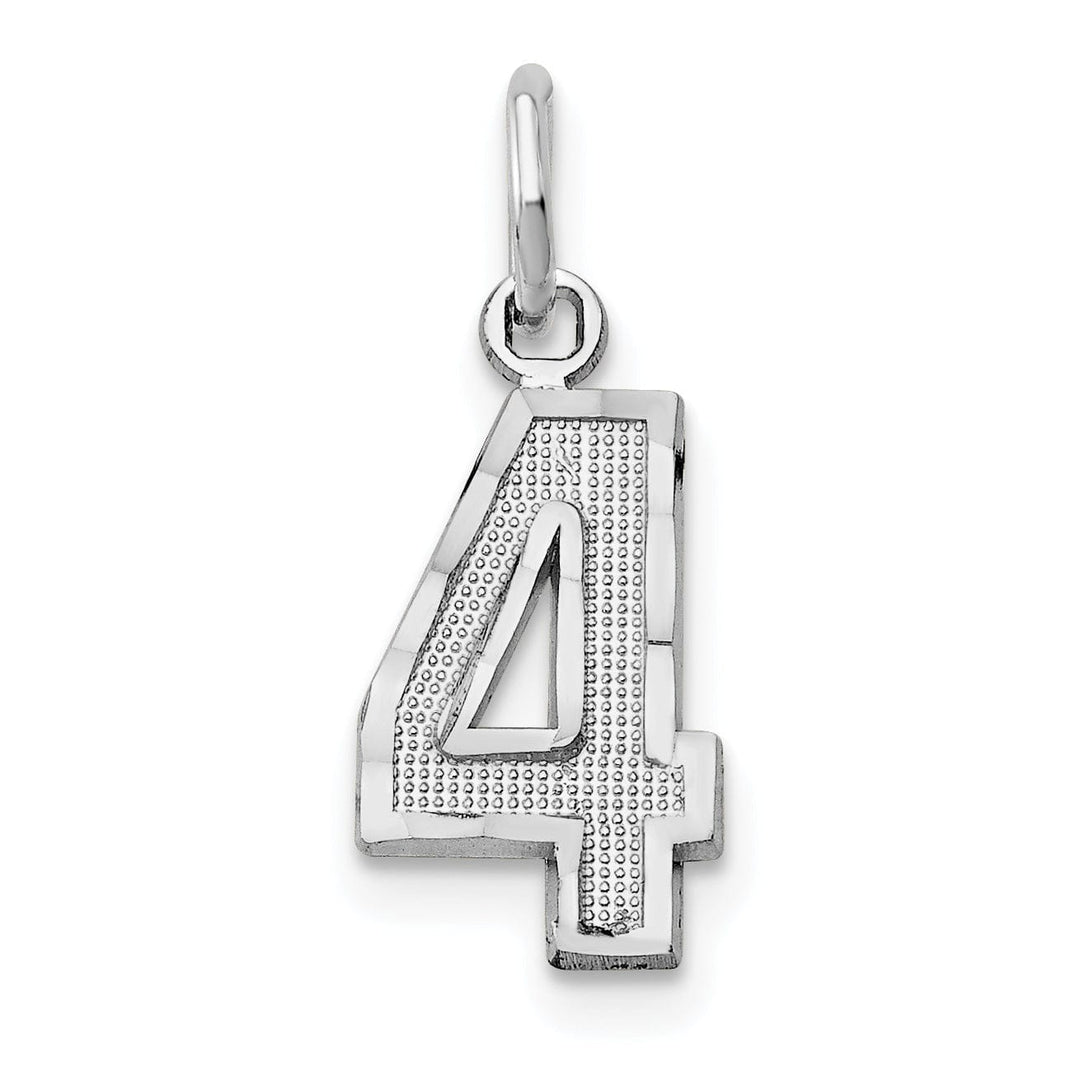 14k White Gold Small Size Diamond Cut Texture Finish Number 4 Charm Pendant
