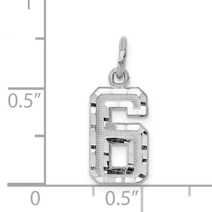 14k White Gold Small Size Diamond Cut Texture Finish Number 6 Charm Pendant