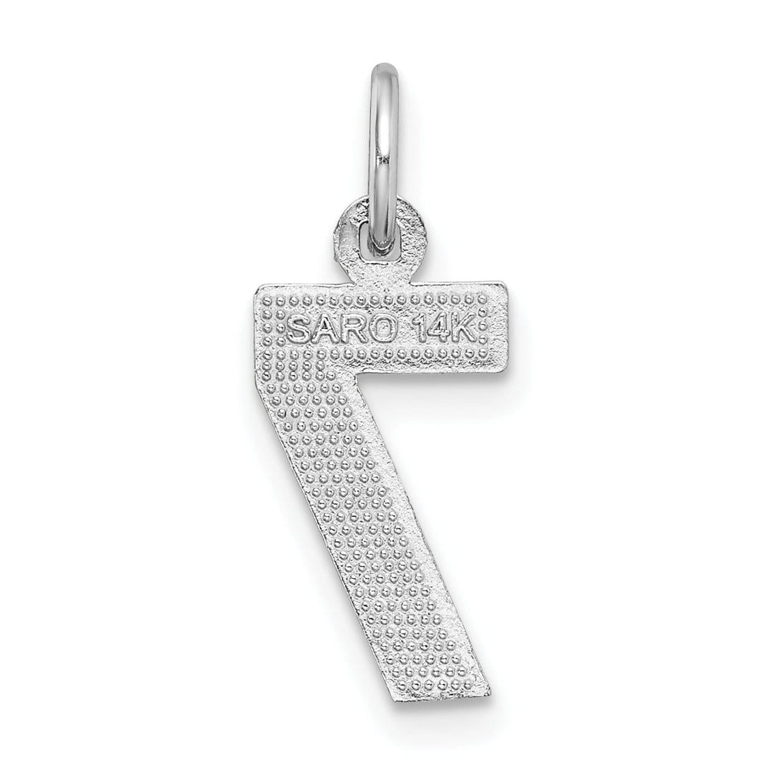 14k White Gold Small Size Diamond Cut Texture Finish Number 7 Charm Pendant