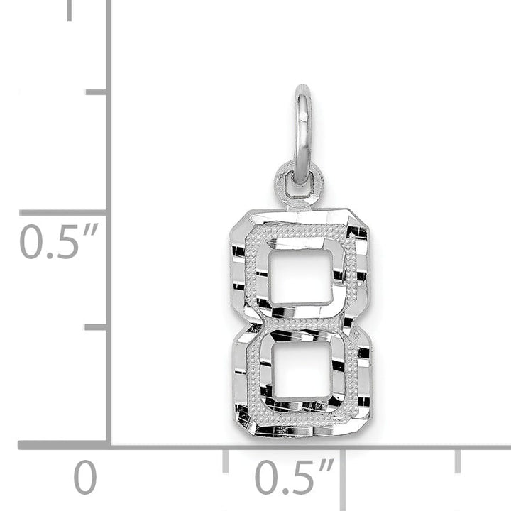 14k White Gold Small Size Diamond Cut Texture Finish Number 8 Charm Pendant
