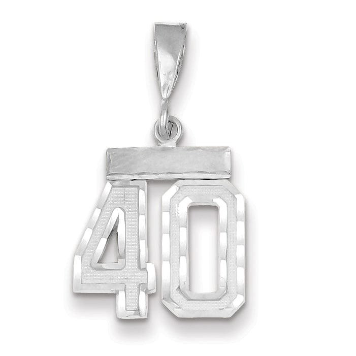 14k White Gold Small Size Diamond Cut Texture Finish Number 40 Charm Pendant