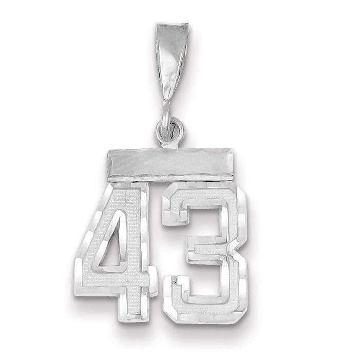 14k White Gold Small Size Diamond Cut Texture Finish Number 43 Charm Pendant