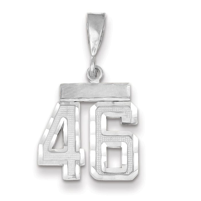 14k White Gold Small Size Diamond Cut Texture Finish Number 46 Charm Pendant