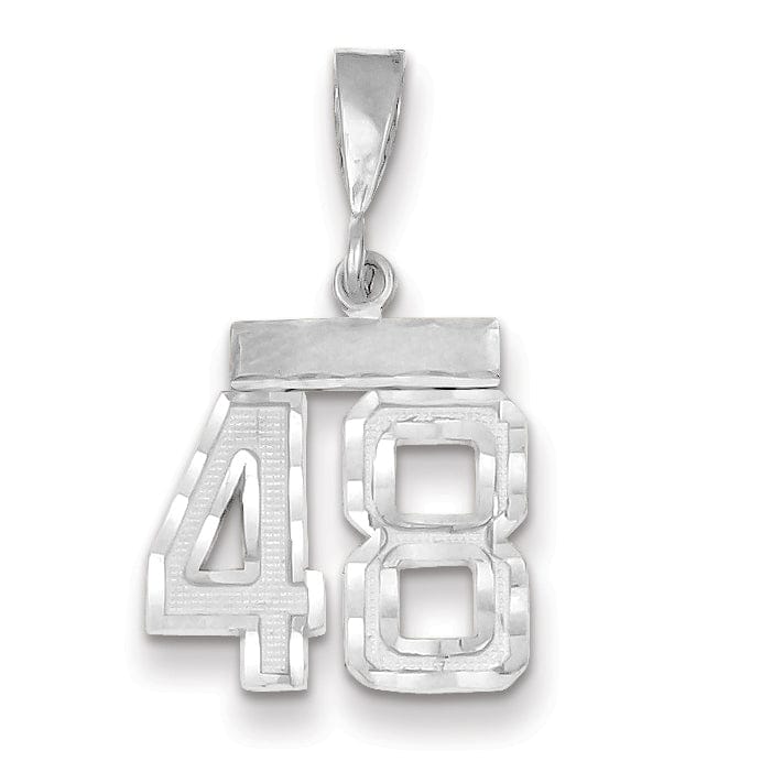 14k White Gold Small Size Diamond Cut Texture Finish Number 48 Charm Pendant