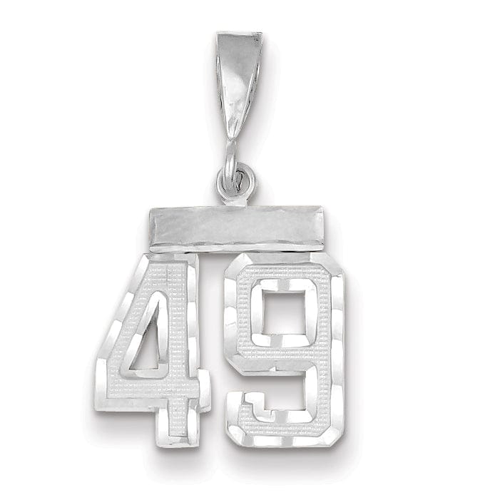14k White Gold Small Size Diamond Cut Texture Finish Number 49 Charm Pendant
