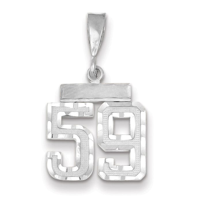 14k White Gold Small Size Diamond Cut Texture Finish Number 59 Charm Pendant