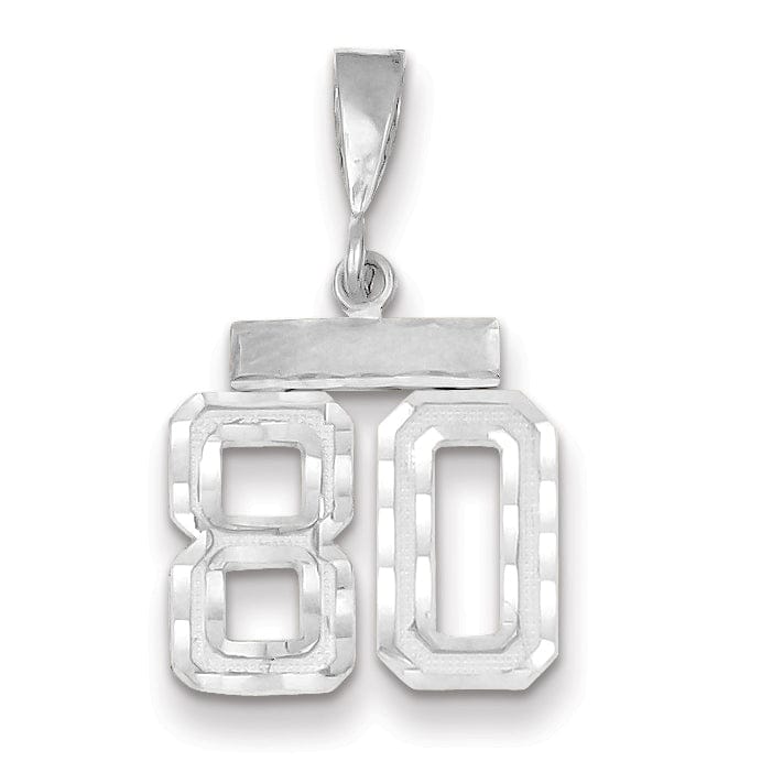 14k White Gold Small Size Diamond Cut Texture Finish Number 80 Charm Pendant