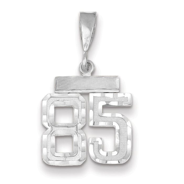 14k White Gold Small Size Diamond Cut Texture Finish Number 85 Charm Pendant