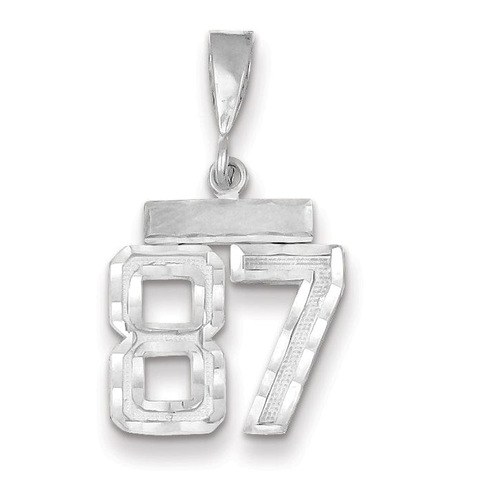 14k White Gold Small Size Diamond Cut Texture Finish Number 87 Charm Pendant