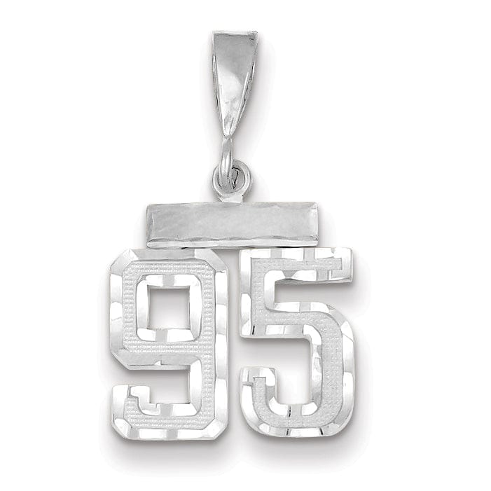 14k White Gold Small Size Diamond Cut Texture Finish Number 95 Charm Pendant