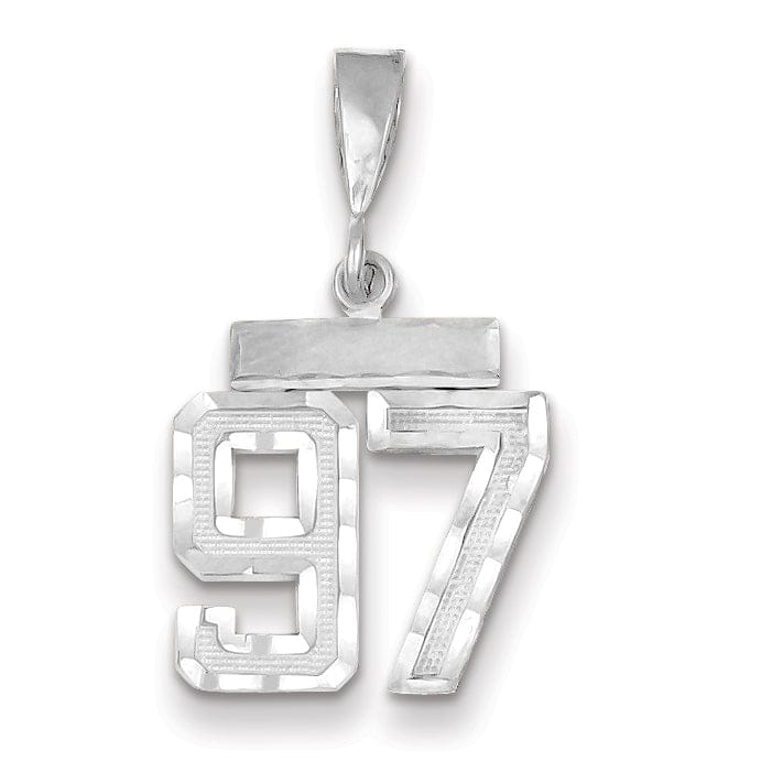 14k White Gold Small Size Diamond Cut Texture Finish Number 97 Charm Pendant