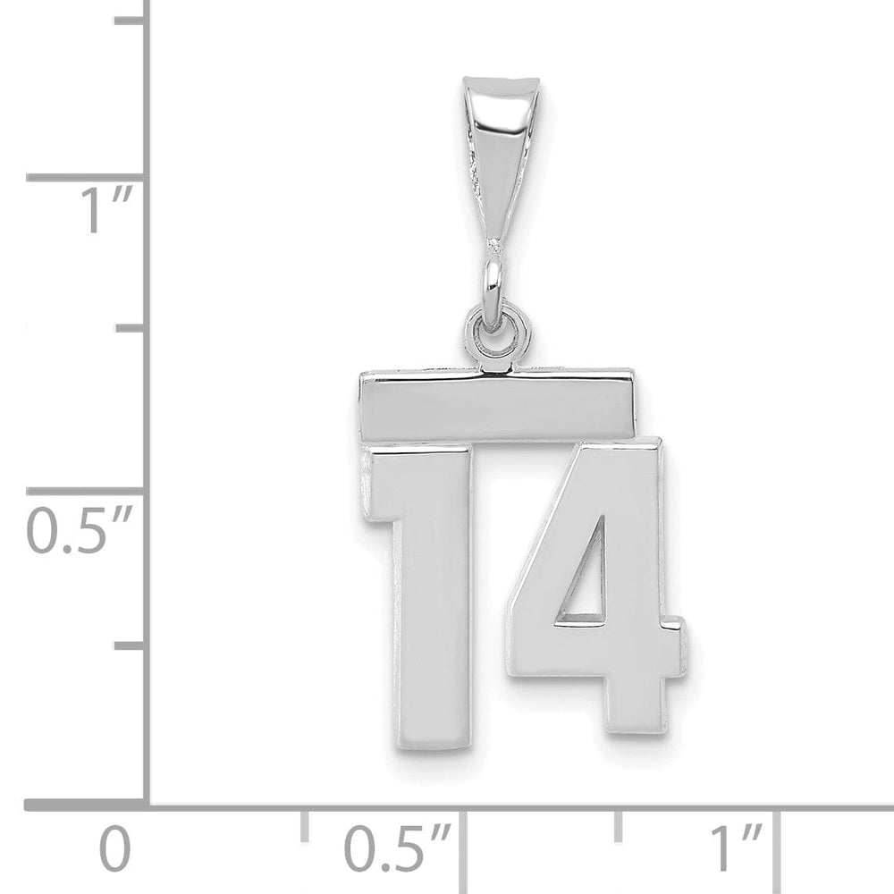 14k White Gold Polished Finish Small Size Number 14 Charm Pendant