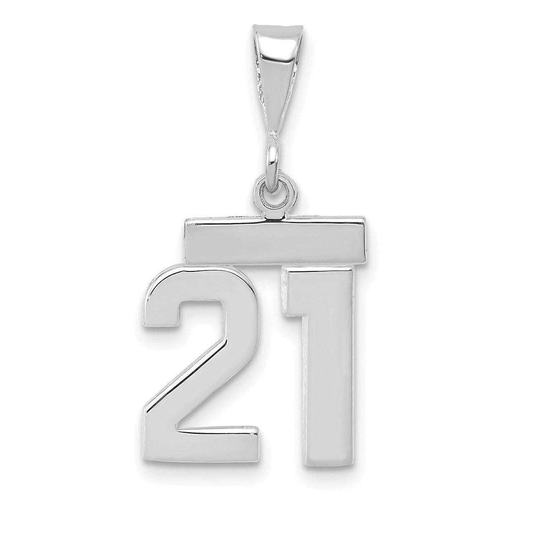 14k White Gold Polished Finish Small Size Number 21 Charm Pendant