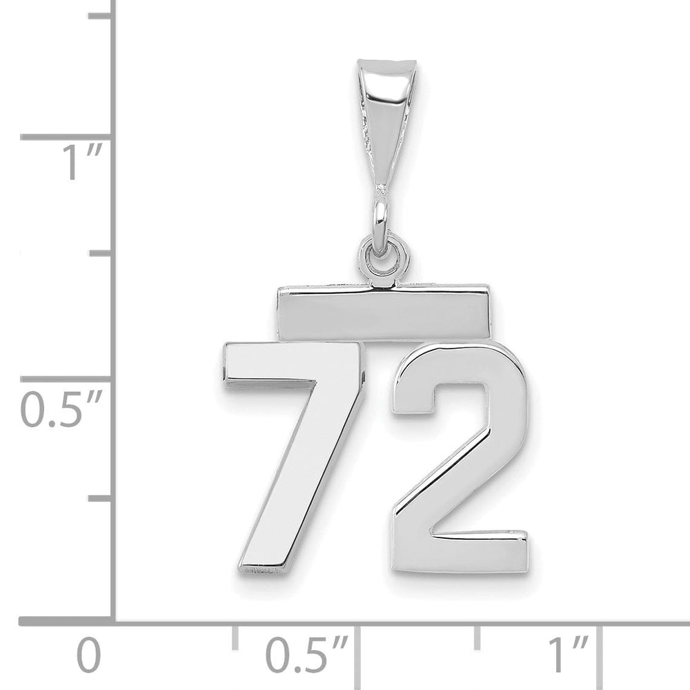 14k White Gold Polished Finish Small Size Number 72 Charm Pendant