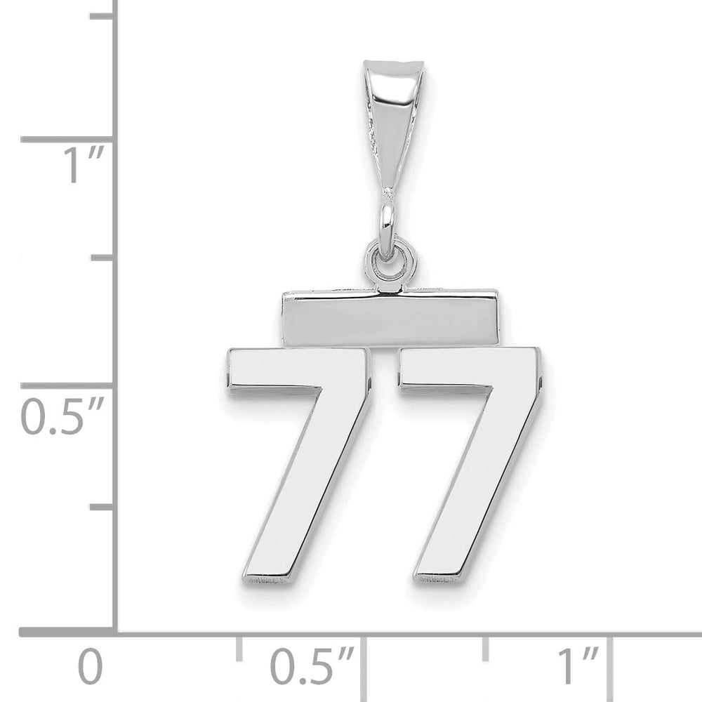 14k White Gold Polished Finish Small Size Number 77 Charm Pendant