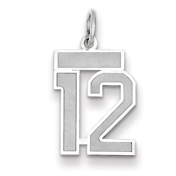 14k White Gold Satin Brush Finish Small Size Number 12 Charm Pendant