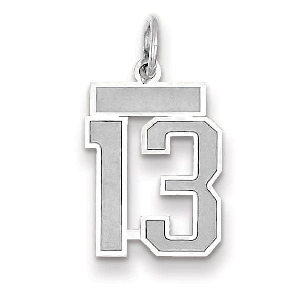 14k White Gold Satin Brush Finish Small Size Number 13 Charm Pendant